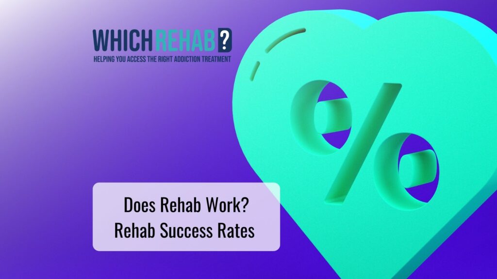 A blue heart with a percentage symbol in it and the title 'Does Rehab Work' - Which Rehab