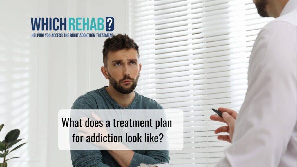 A man talking to a therapist - Which Rehab